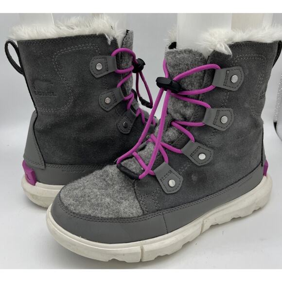 Sorel Kids Quarry Grey/Bright Lavender Explorer Lace WP Boot US 5 - Picture 2 of 13